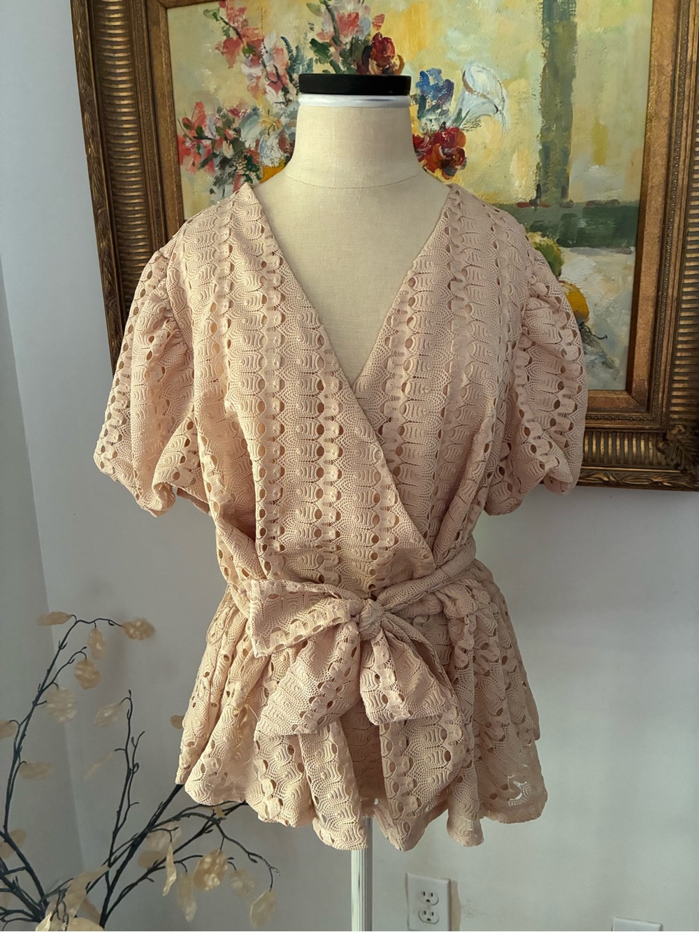 Ashley Stewart Eyelet Wrap Blouse Top Statement Sleeves Size 18/20